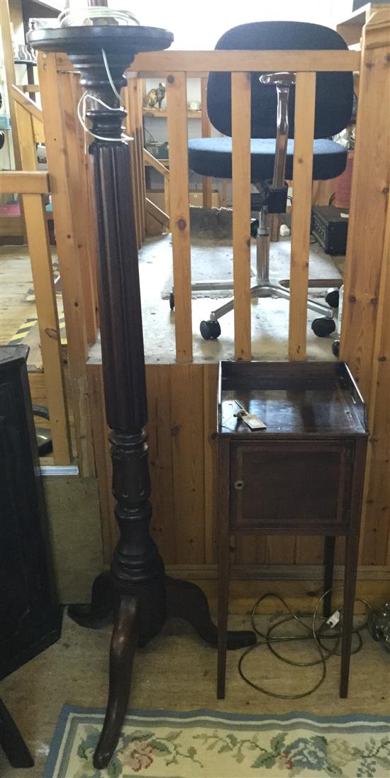 Mahogany pot cupboard and a torchere(-)